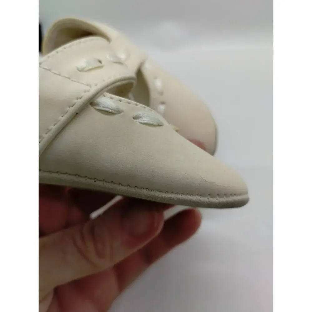 Vintage Gold Bug Infant Baby Dress Booties Shoes - Size 1 - Cracking - Doll Shoe